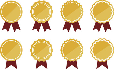 Set of shiny gold product stickers with ribbon sign. Vector illustration isolated on transparent background.