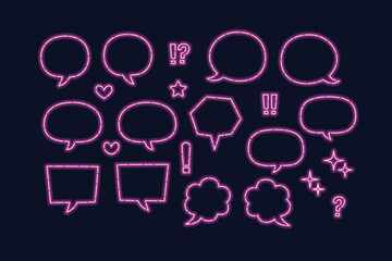 Set of hand-drawn speech bubbles and marks for a comic book design. Vector illustration isolated on black background.