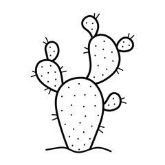Cactus with prickles. Hand drawn icon of desert south plant in sketch doodle style. Isolated vector illustration.