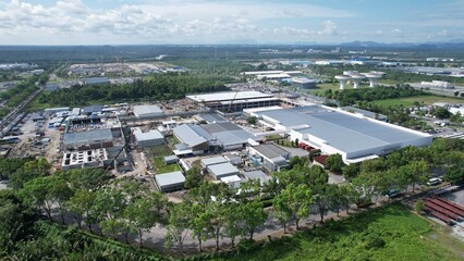 Fototapeta na wymiar Kuching, Sarawak Malaysia - September 12th 2022: The Samajaya Light Industrial Zone where all the major electronics, solar and semiconductor plants are located