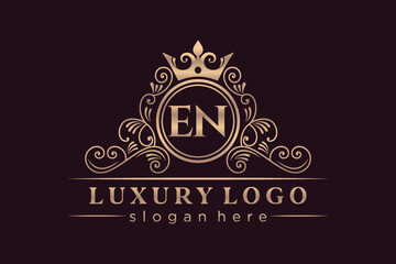 EN Initial Letter Gold calligraphic feminine floral hand drawn heraldic monogram antique vintage style luxury logo design Premium Vector