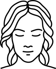 a girl face illustration in a black monoline style.