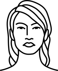 a girl face illustration in a black monoline style.