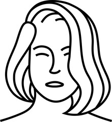 a girl face illustration in a black monoline style.