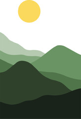 mountain and sun in minimalist landscape illustration. sunset and sunrise nuance in earth tone color. trendy contemporary design illustration.