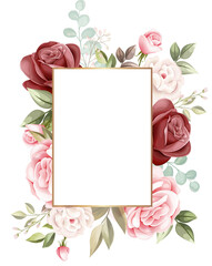 beautiful blooming roses flower with golden frame