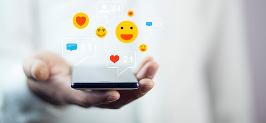 icons notifications from social networks on the virtual screen.