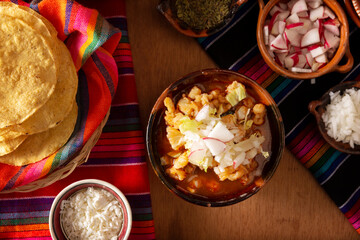 Pozole Rojo. Traditional mexican stew very popular in mexico and neighboring countries. Made from cacahuazintle with meat and various other ingredients depending on the region.