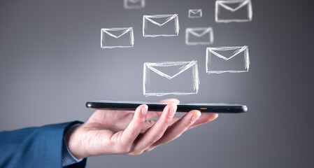 Icons of letters on a virtual screen.