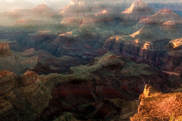 Grand Canyon south rim silhouette at golden sunset, Arizona, USA