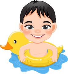 Summer boy in duck Inflatable ring cartoon