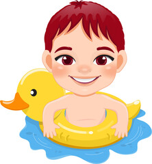 Summer boy in duck Inflatable ring cartoon