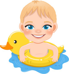 Summer boy in duck Inflatable ring cartoon