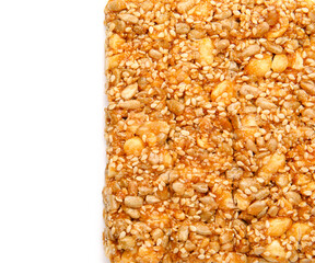 Delicious sesame kozinaki isolated on white background, closeup