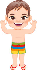 Fototapeta premium Cartoon happy little boy in a summer swimsuit
