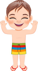 Fototapeta premium Cartoon happy little boy in a summer swimsuit