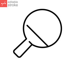 Table tennis ping pong sport icon. single ping-pong racket or bats equipment. Line style. Silhouette pictogram. Editable stroke vector illustration. Design on white background. EPS10