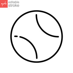 Tennis ball sport icon. a hollow rubber ball covered with felt. Golf equipment. Outline, line style, silhouette pictogram. Editable stroke. Vector illustration. Design on white background. EPS 10