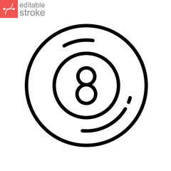 Billiard ball sport icon. 8 ball element. number 8 pool ball. Billiards Eight Ball. Sports equipment. Editable stroke. Vector illustration. Design on white background. EPS 10