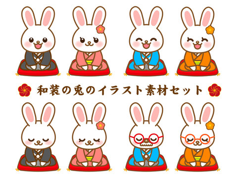 うさぎ 兎 着物姿 晴れ着 お着物 卯年 正月 転がら