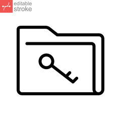 Protect documents or unlock folder icon. Folder lock pad sign, secure encryption data file with lock key. Private access directory Editable stroke Vector illustration Design on white background EPS10