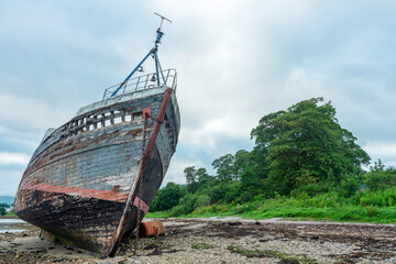 Bow of shipwreck called the Old Boat of Caol,Corpach,Lochaber,Scotland,UK.