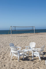 Isolated beach volleyball net against the background of the Pacific Ocean