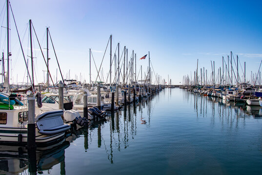 Boats docked at a marina on the Pacific coast