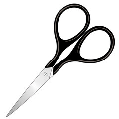 Embroidery Scissors,  small, short blade, black handle pair for delicate needlework, sewing, tailoring, quilting and textile arts, isolated on a white background.