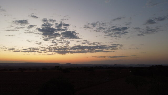 CAMPO DE GIRASSOES EM UM MOMENTO DE ENTARDECER, E POR DO SOL, EM UMA RODOVIA.