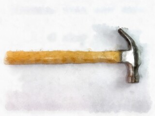 hammer on a white background watercolor style illustration impressionist painting.