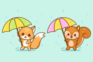 cute animal under the umbrella in the rain
