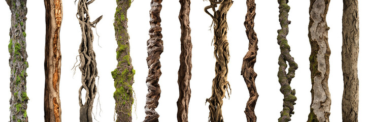 tree trunks, tropical stems isolated on white background - obrazy, fototapety, plakaty