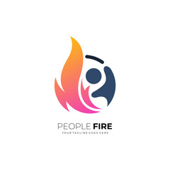 Obraz premium Abstract fire logo and people design, hot icon