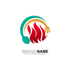 Obraz premium Cutlery logo and fire design combination, Restaurant logos