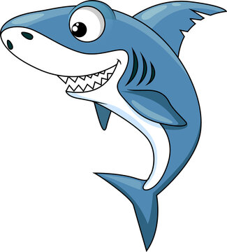 White toothed shark funny fish cartoon character
