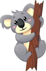 Young lazy koala cartoon animal sitting on branch