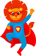 Lion cartoon animal personage in superhero costume