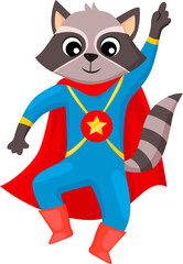 Cartoon funny animal raccoon superhero personage