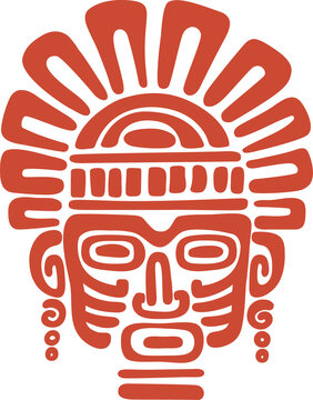 Mayan totem indian african tiki face, aztec mask