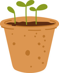 Seed starting pot with green plant sprouts in soil