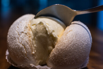 meringue and chantilly cream on wood