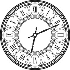 Time watch face isolated dial with roman numerals