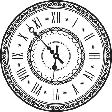 Vintage clock face isolated monochrome watch icon