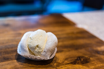meringue and chantilly cream on wood
