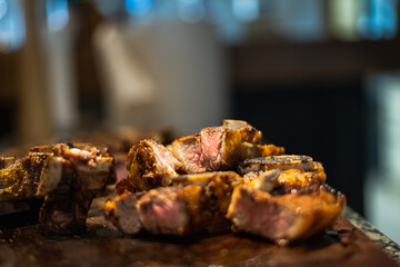 traditional asado from argentina on grill and fire