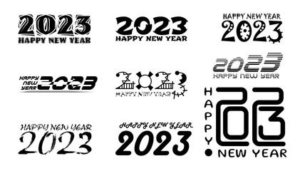 idea and concept think Creativity modern  2023 Happy New Year posters set. Design templates with  logo 2023 for celebration and season decoration. minimalistic trendy backgrounds