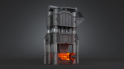 Steam hydraulic forge press. Old industrial Krupp hammer. 3d render