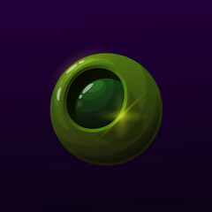 Mysterious green cyber planet, fantastic space world vector icon for fantasy game. Cartoon galaxy earth or alien futuristic planet and cyber starship in galactic universe or cosmic cyberspace