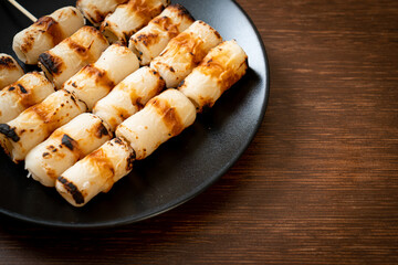 grilled tube shaped fish paste cake skewe or tube squid skewer